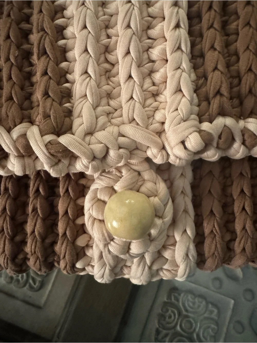 Bonita Bolso Handmade Crocheted Foldover Clutch - Beige and Brown by Yvonne